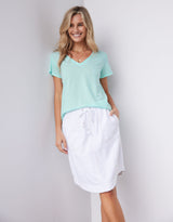 Gelati Stripe Vee Neck Tee - Seaglass