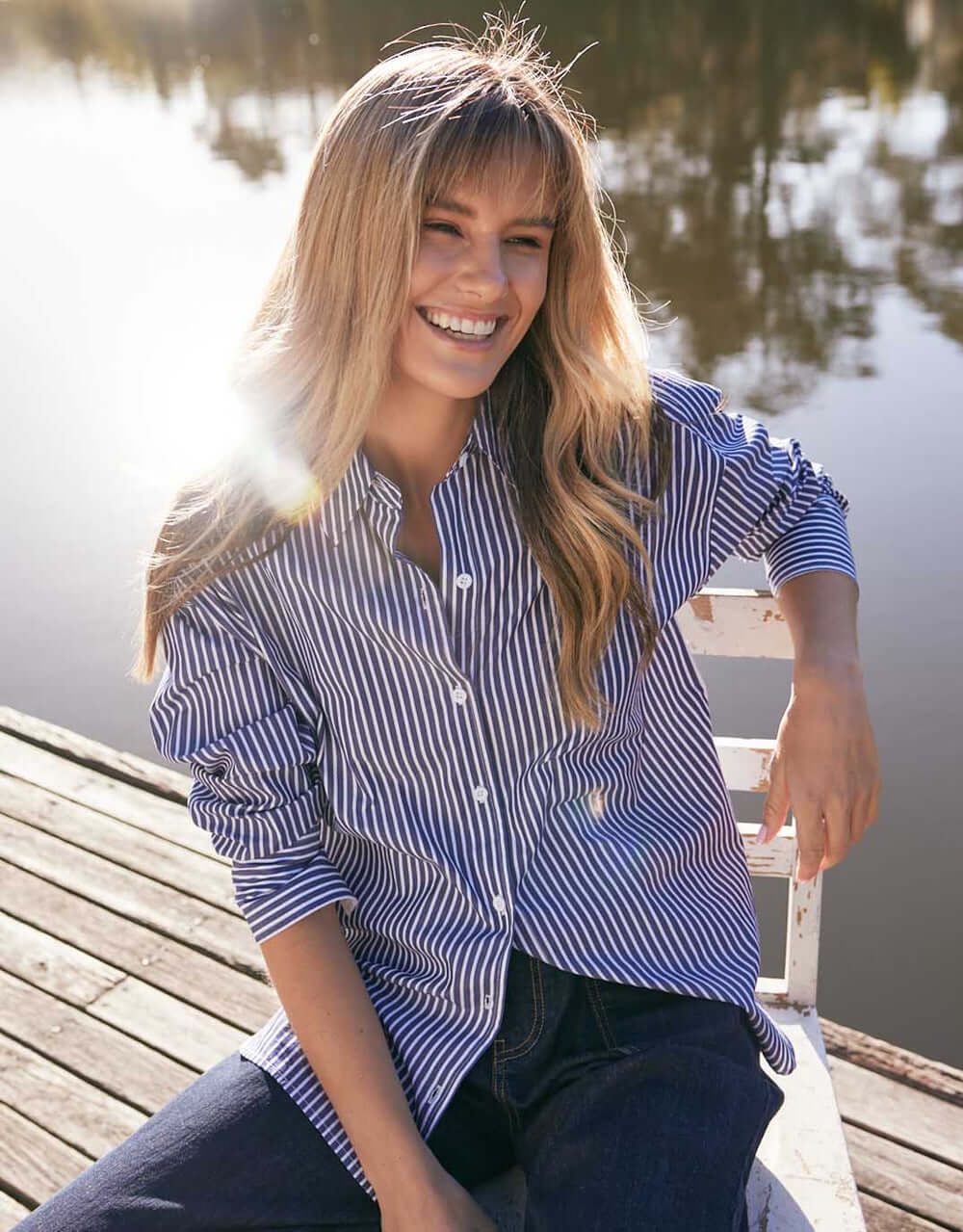 Buy Hayley Double Cuff Shirt Navy/White White for Sale