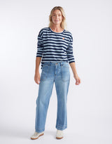 Relaxed Monogram Long Sleeve T-Shirt - Navy/Denim Stripe