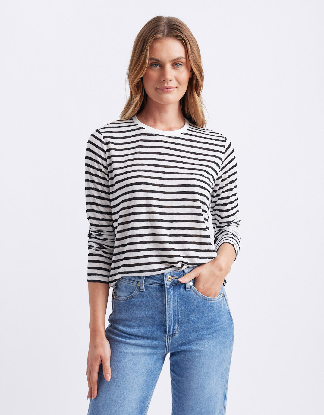 Long Weekend Top - White/Black Stripe