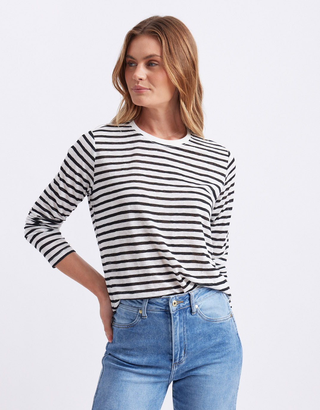 Long Weekend Top - White/Black Stripe