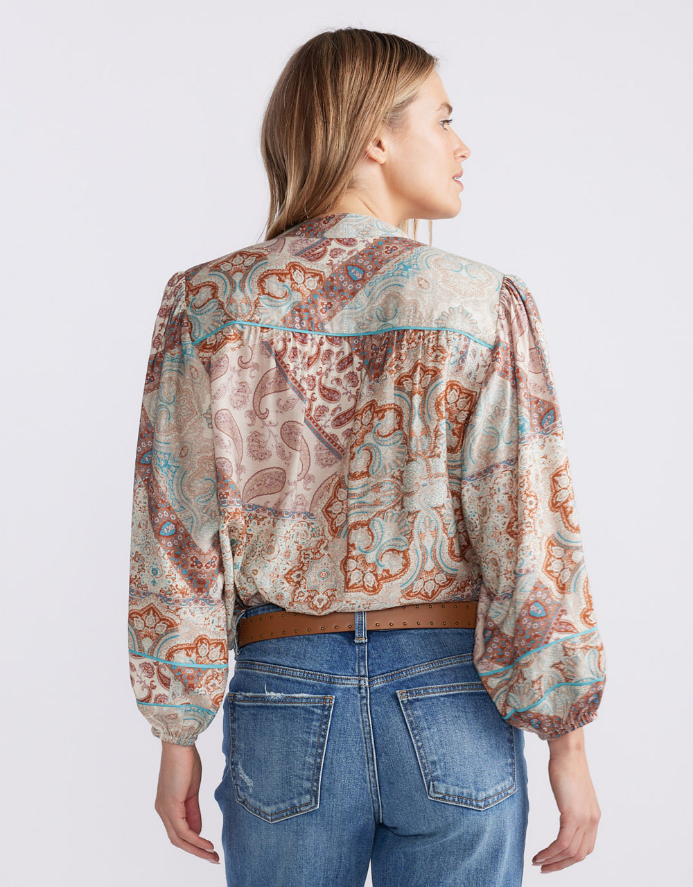 Mila Blouse - Turquoise / Choc Scarf Print