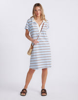 Olivia Polo Tee Dress - Ice Blue/White/Chocolate Stripe