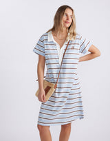 Olivia Polo Tee Dress - Ice Blue/White/Chocolate Stripe
