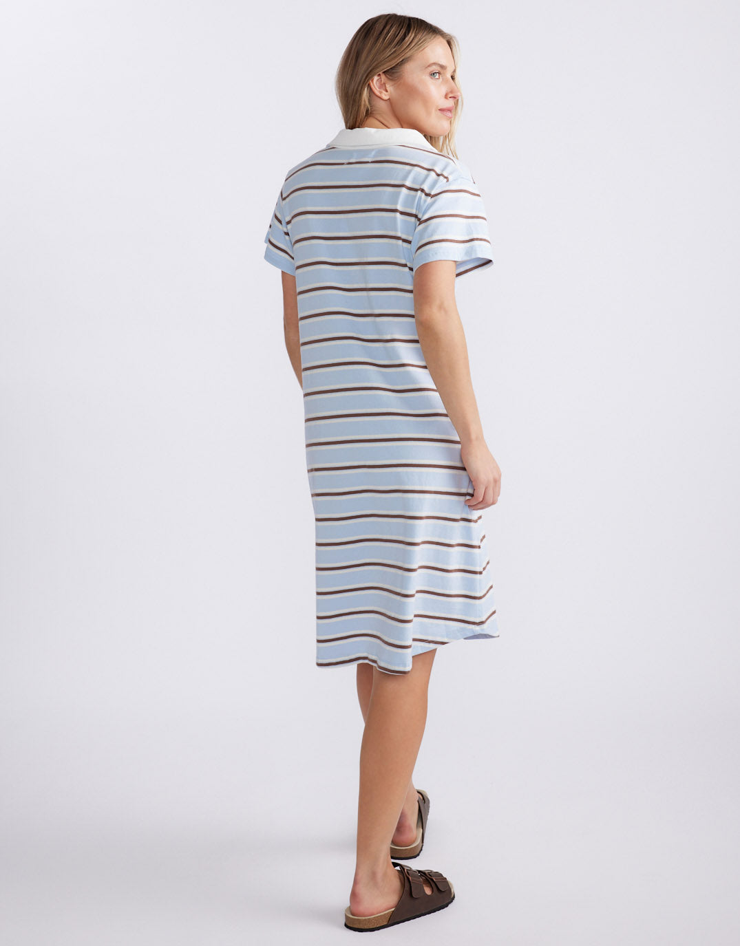 Olivia Polo Tee Dress - Ice Blue/White/Chocolate Stripe