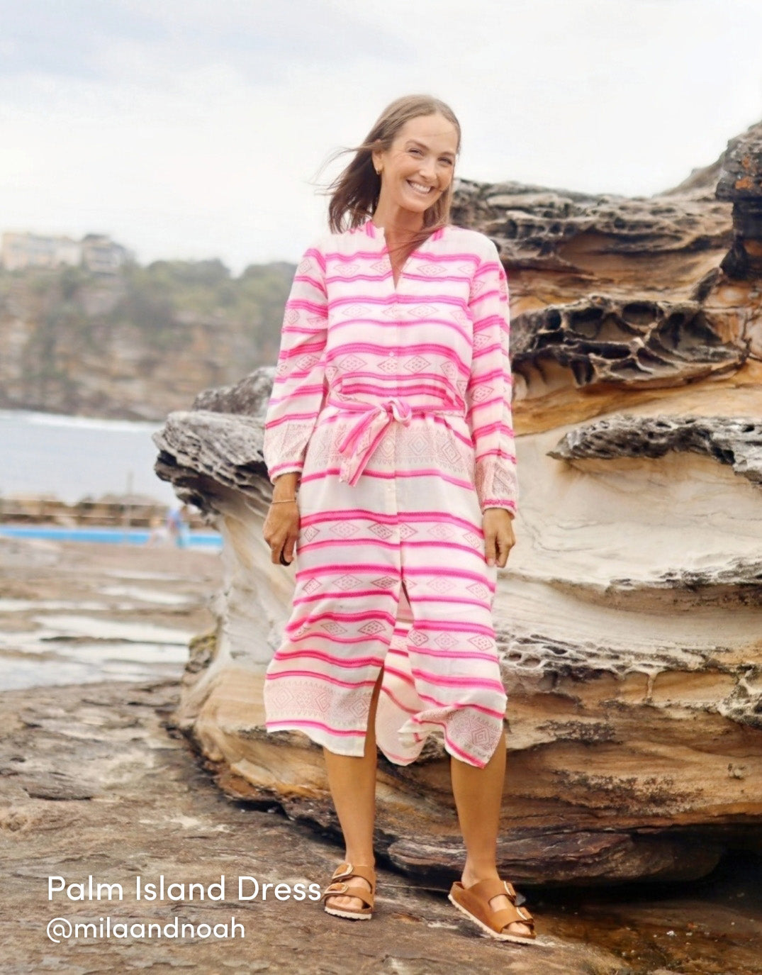 Palm Island Dress - Neon Pink Stripe