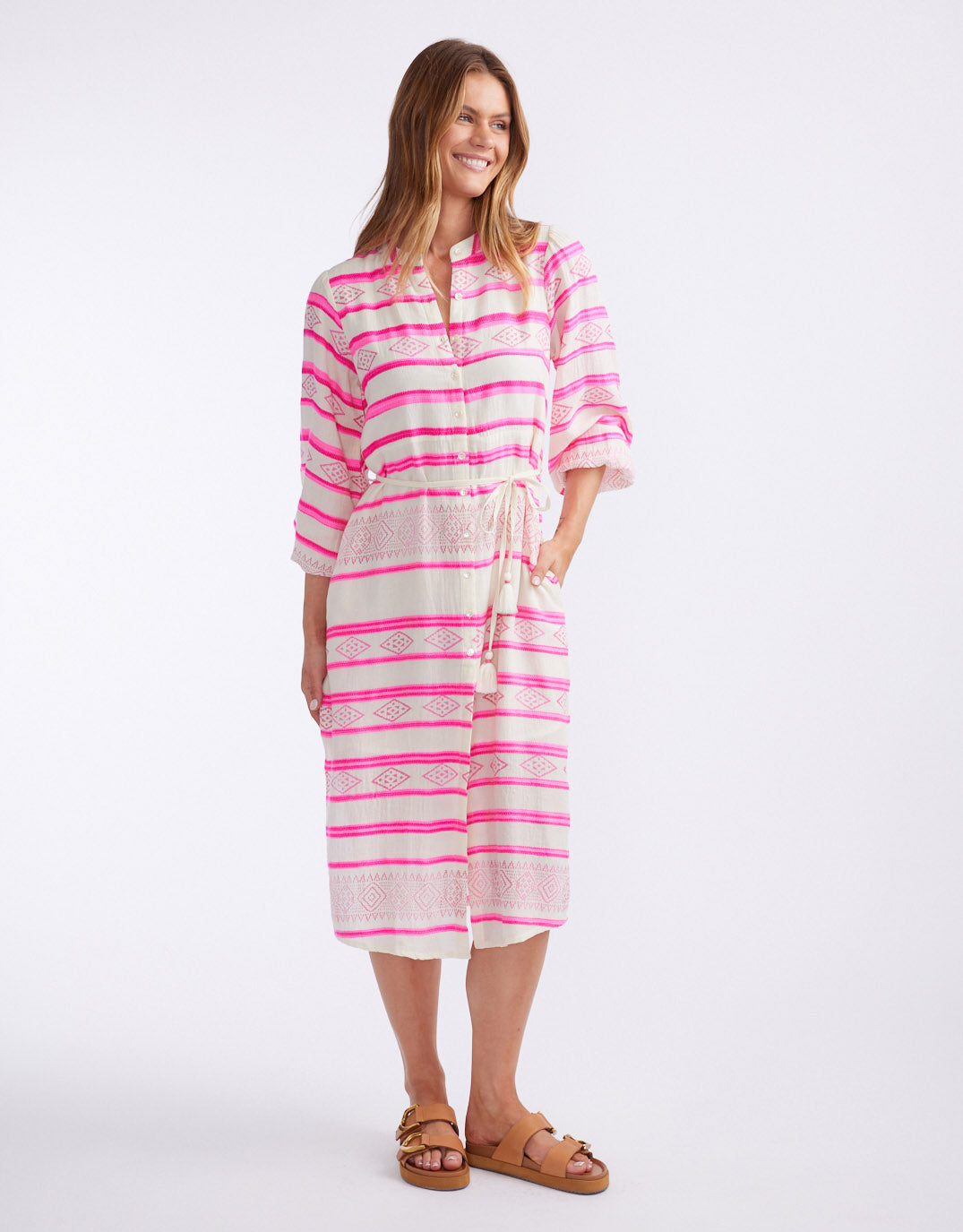 Palm Island Dress - Neon Pink Stripe