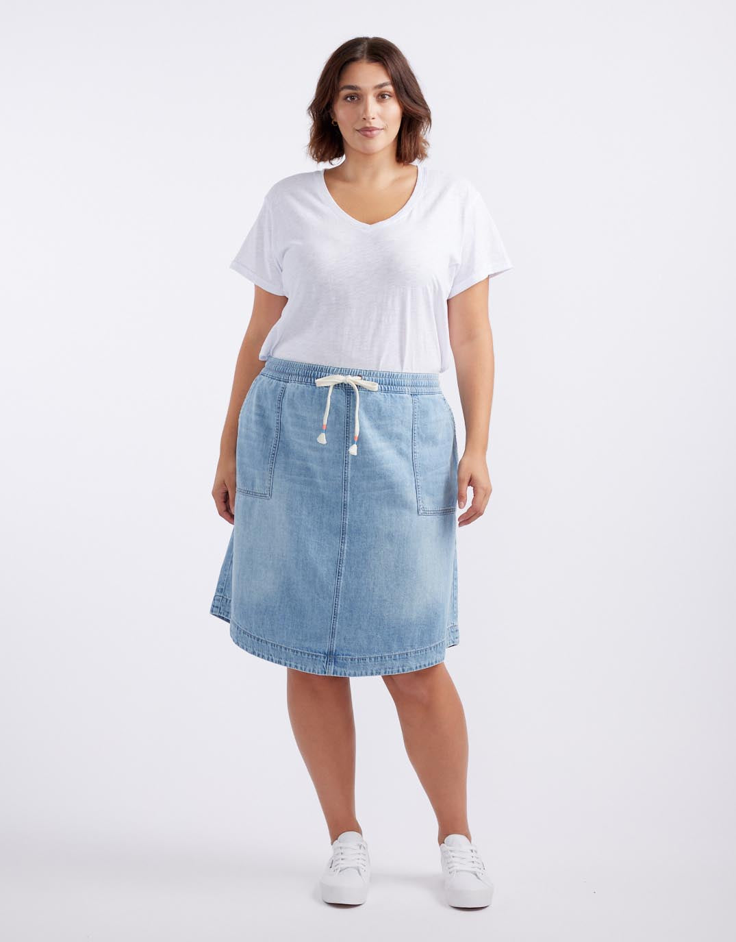CD 25 Coconut Single-breasted Skirt White mix Blue Cotton