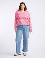 Relaxed Long Sleeve T-Shirt - Pink/Red