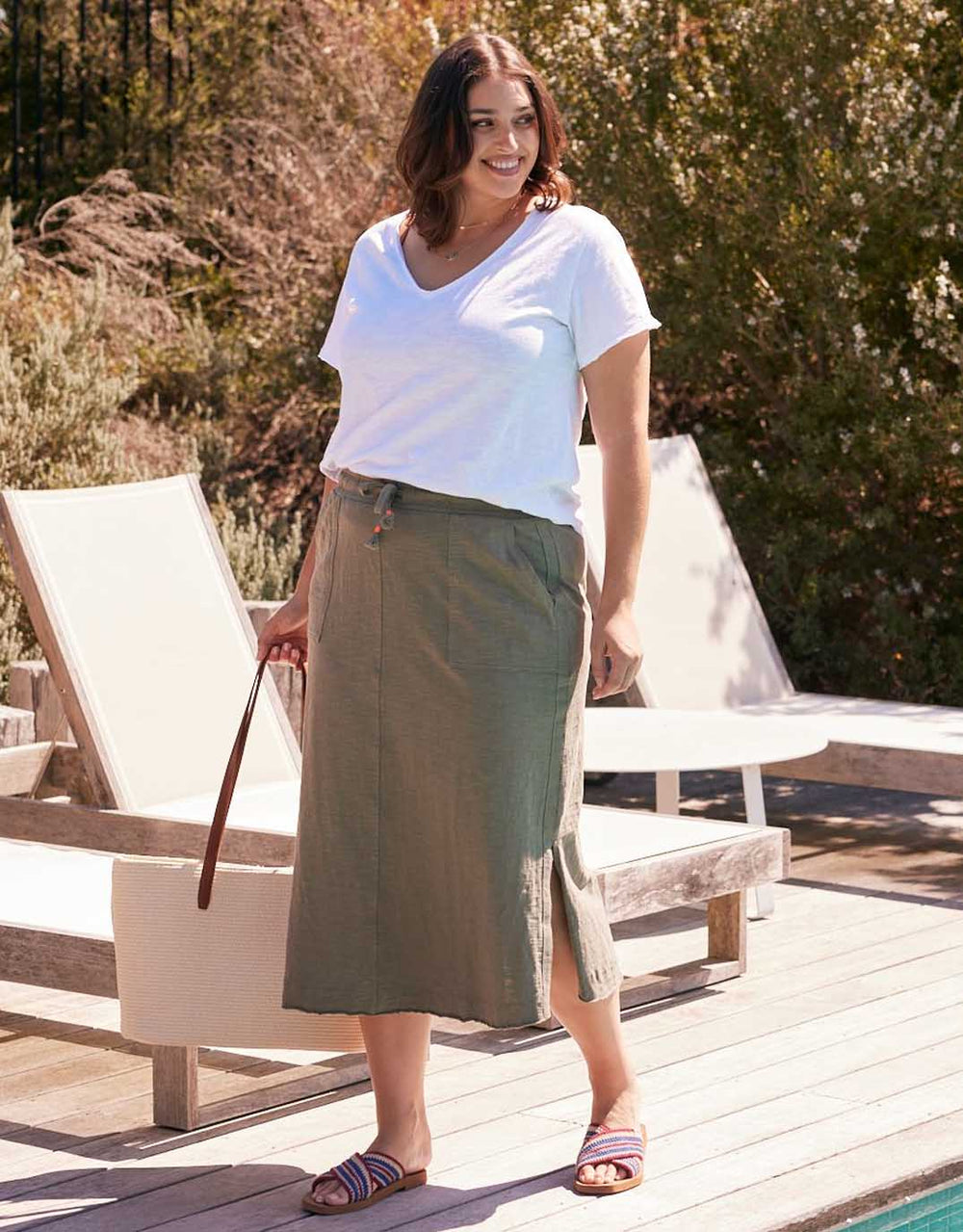 Signature Midi Skirt - Khaki