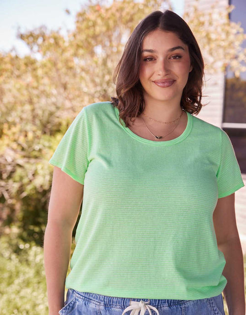 white-co-plus-size-sorbet-stripe-round-neck-tee-neon-green-womens-clothing