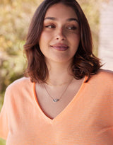 Sorbet Stripe Vee Neck Tee - Neon Orange