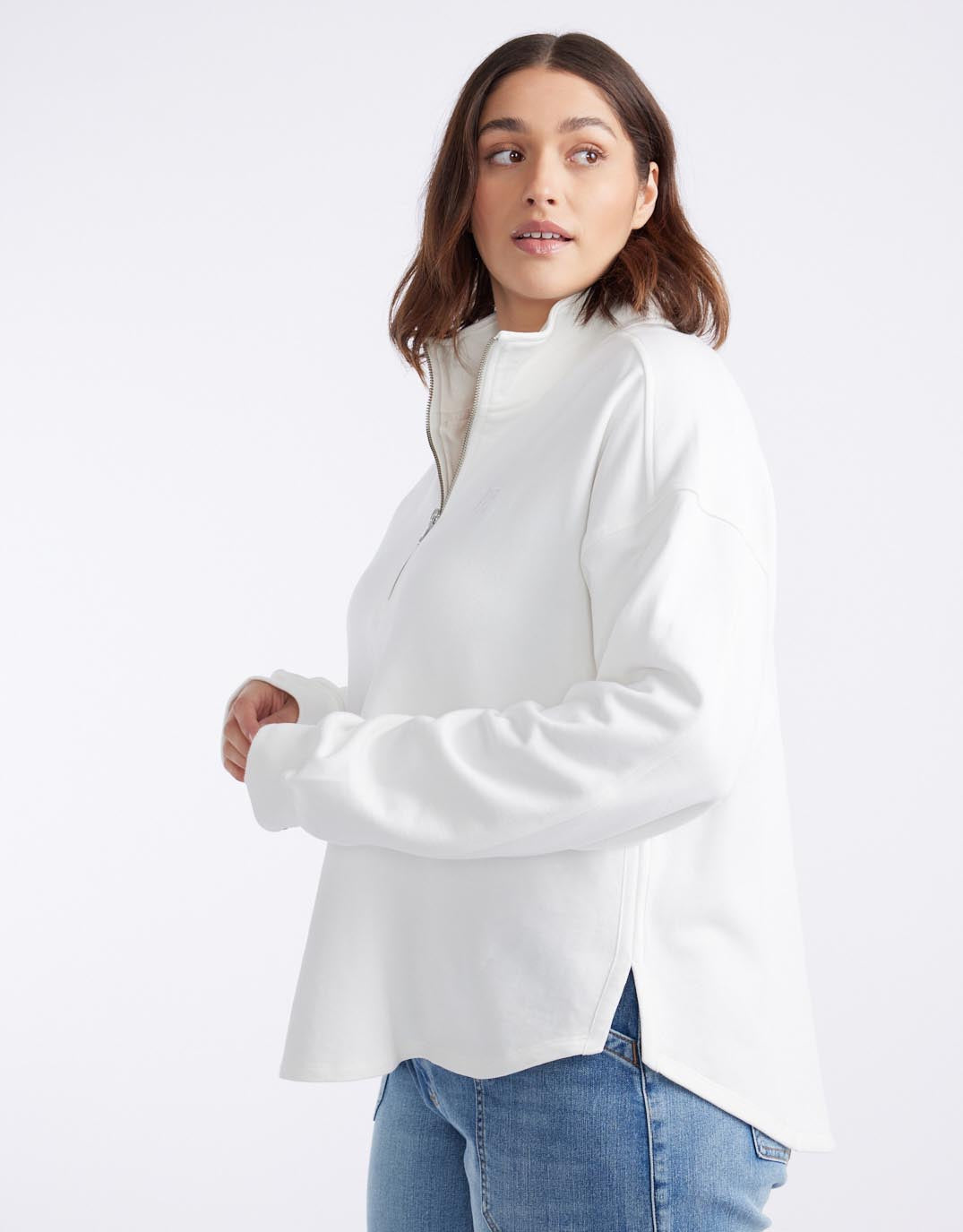 Unwind Half Zip Sweater - White