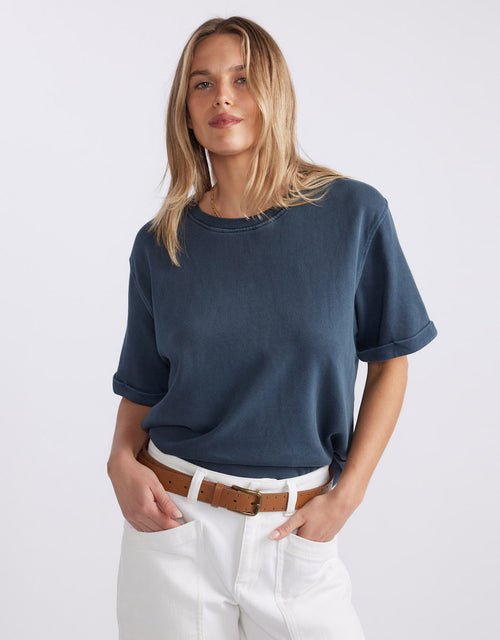 Raw Edge Tee - Washed Navy