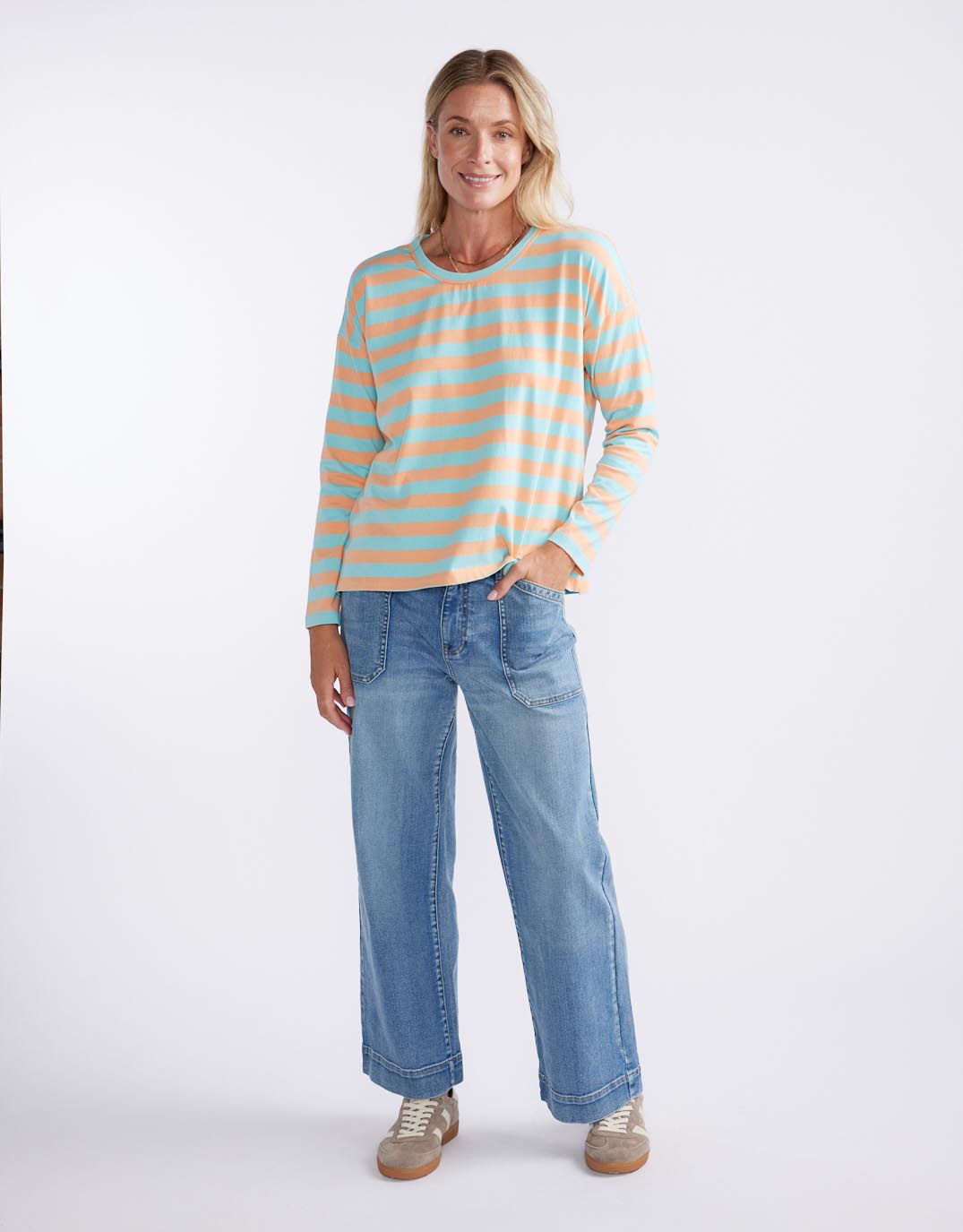 white-co-relaxed-long-sleeve-t-shirt-aqua-peach-stripe-womens-clothing