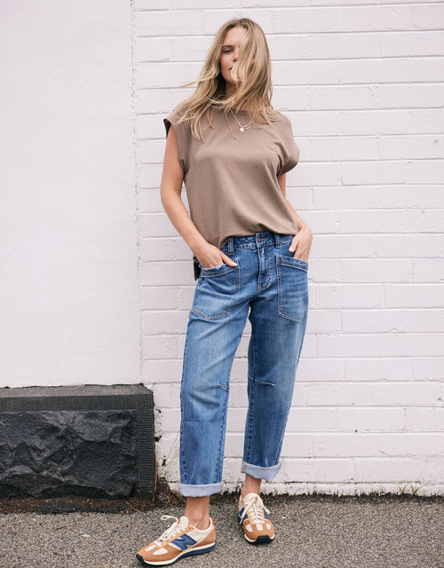 Saskia Cargo Barrel Jean - Mid Wash