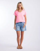 white-co-sorbet-stripe-round-neck-tee-neon-pink-womens-clothing