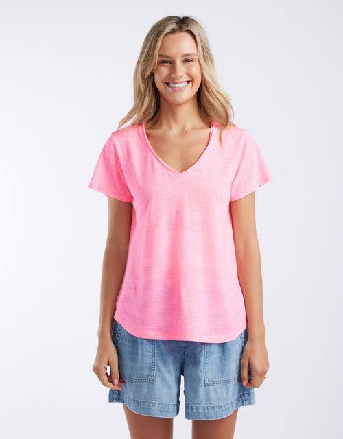 white-co-sorbet-stripe-vee-neck-tee-neon-pink-womens-clothing