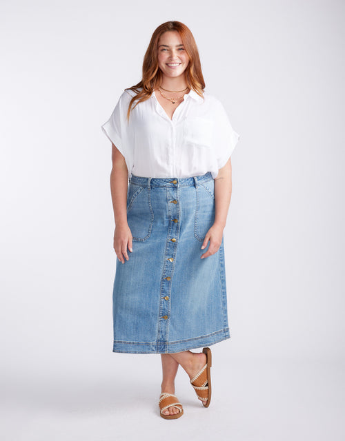 Stevie Midi Denim Skirt - Mid Wash