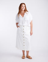 Stevie Midi Denim Skirt - White