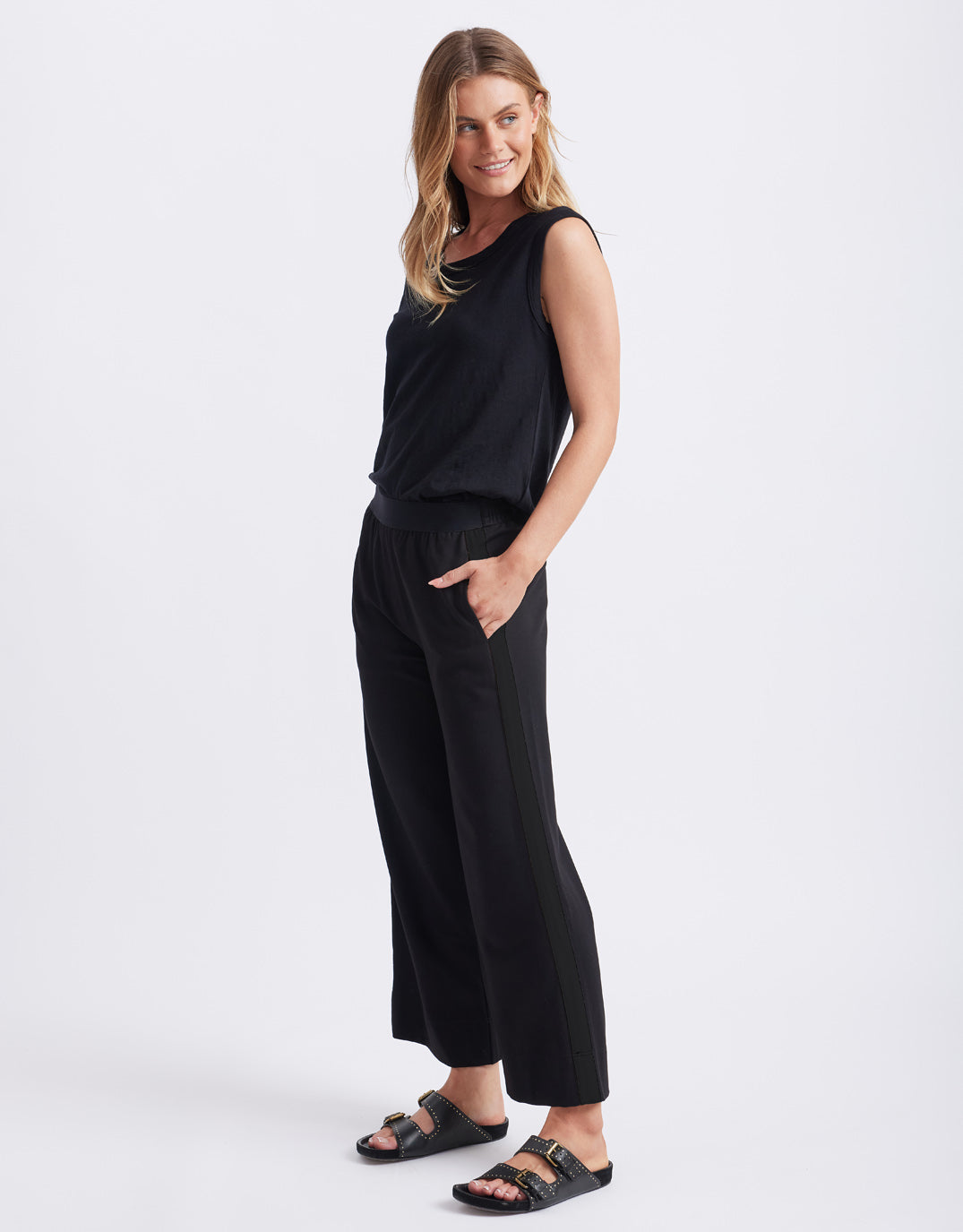 Timeless 7/8 Ponte Pant - Black/Black Stripe