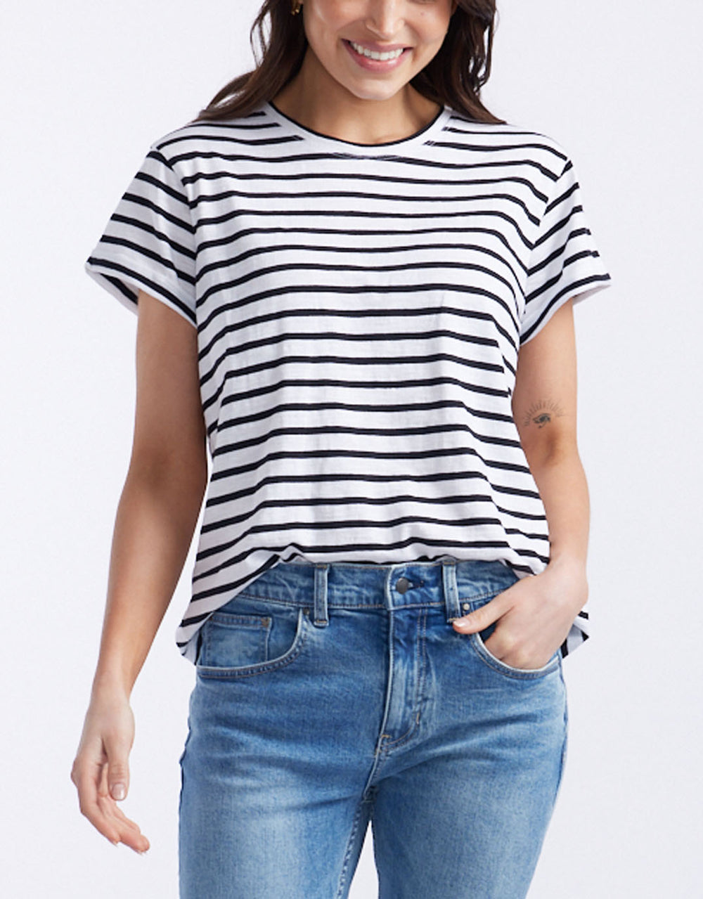 Turn Back T-Shirt - White/Black Stripe