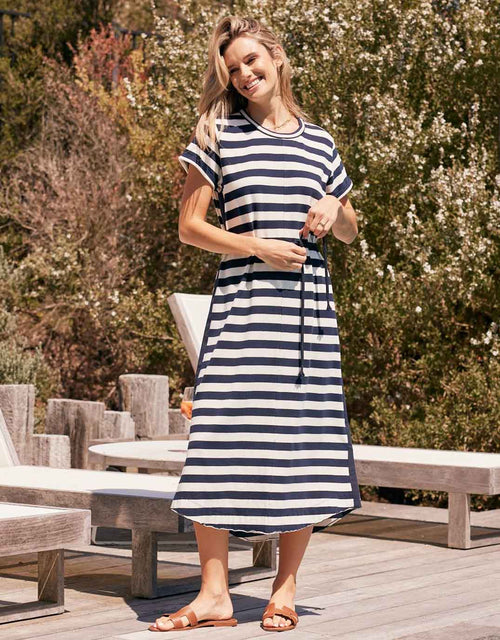 white-co-turn-back-tee-dress-midi-navy-white-stripe-womens-clothing