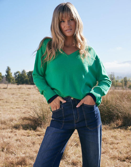 Upstate Double Cuff Knit Jumper - Emerald/Navy