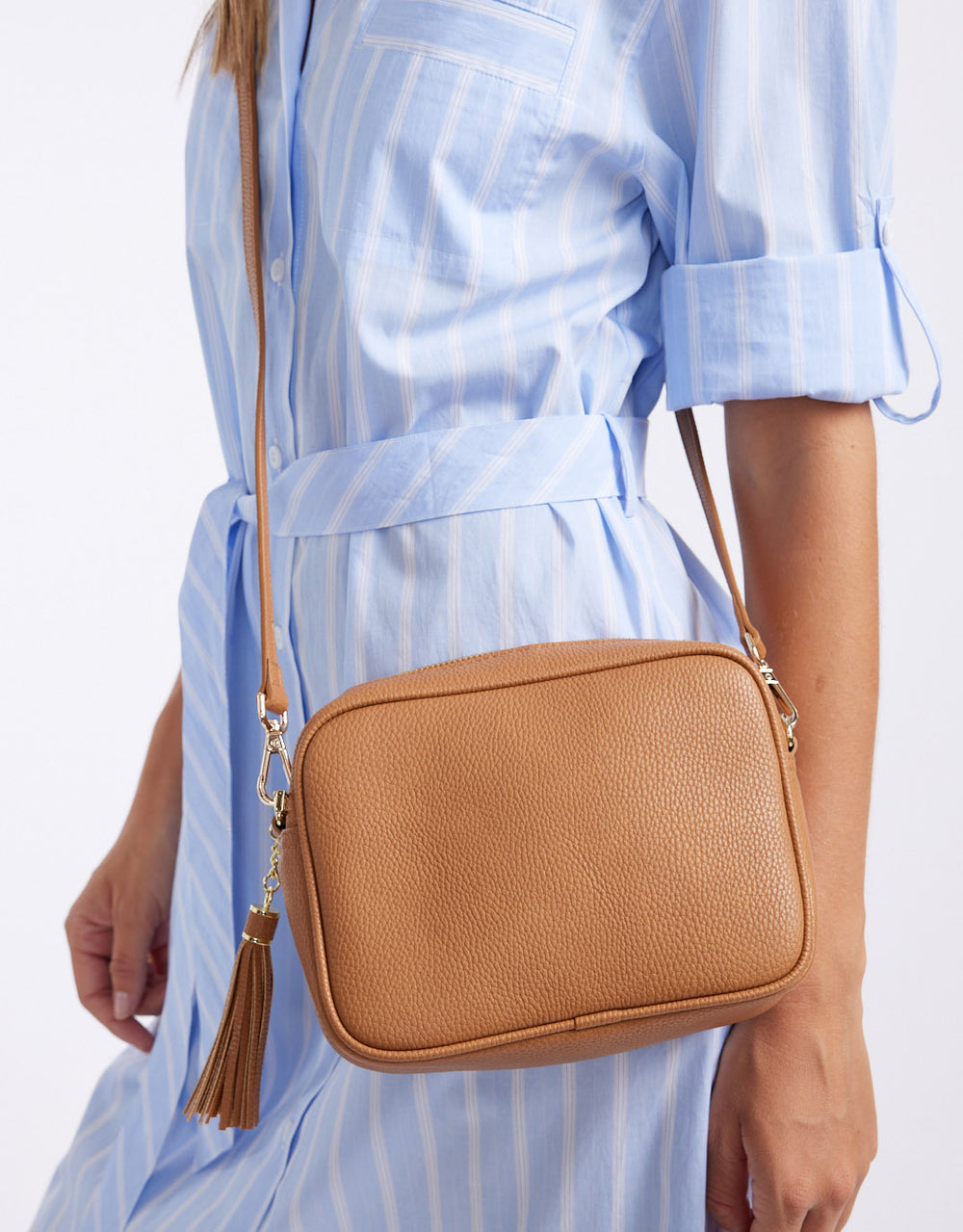 Zoe Crossbody Bag - Tan & Fuchsia Stripe