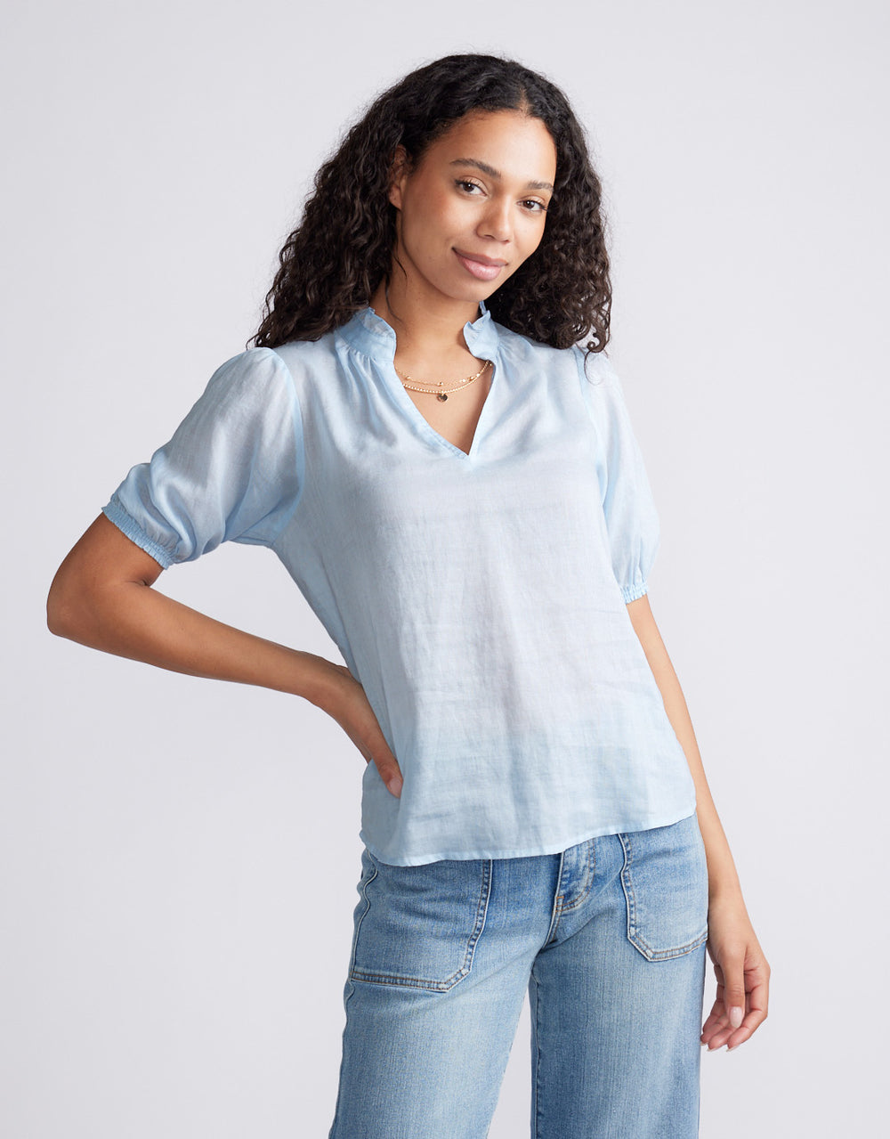 Camden Ruffle Blouse - Ice Blue