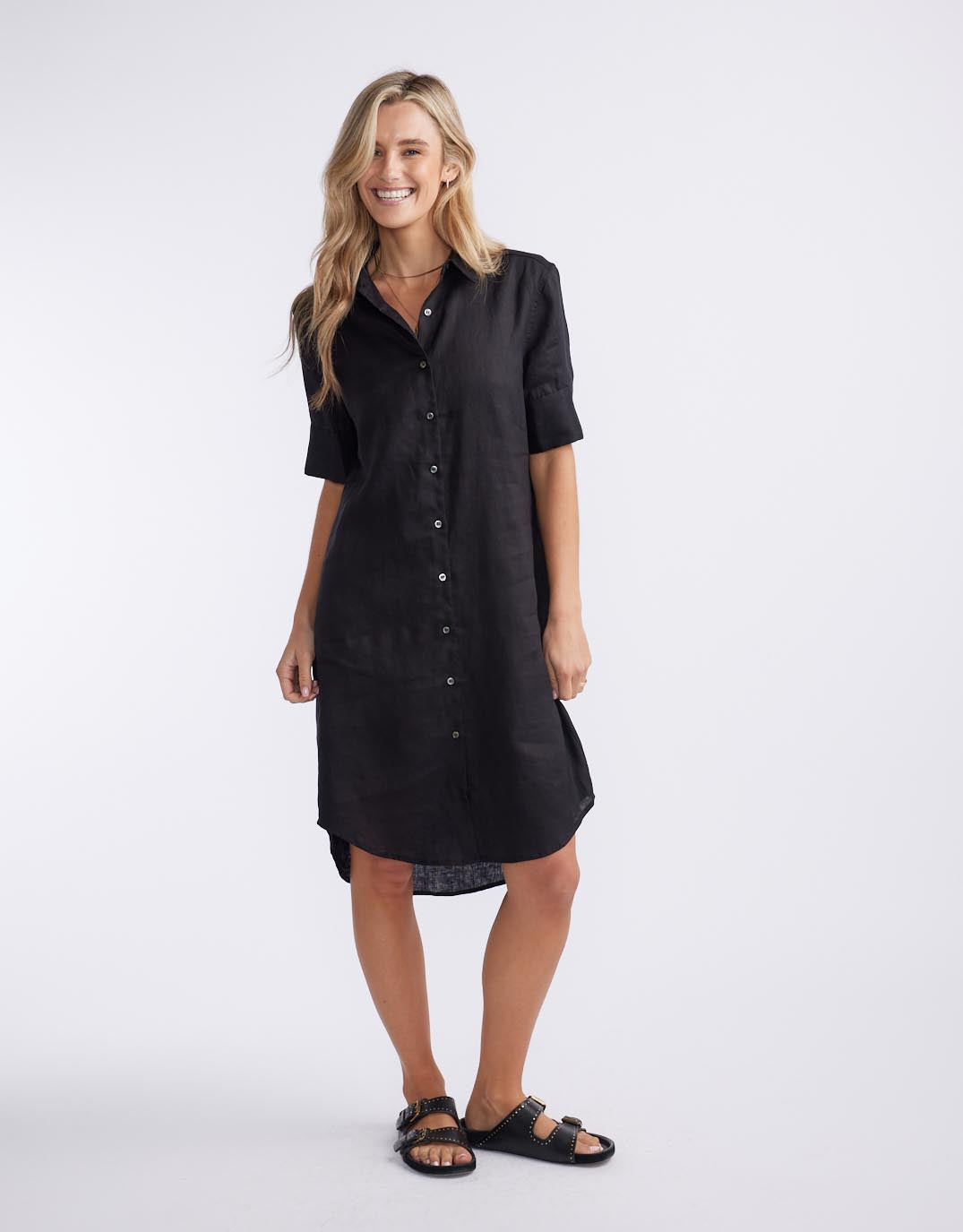 Buy Hettie Linen Shirt Dress - Black White by FTL for Sale Online Australia 