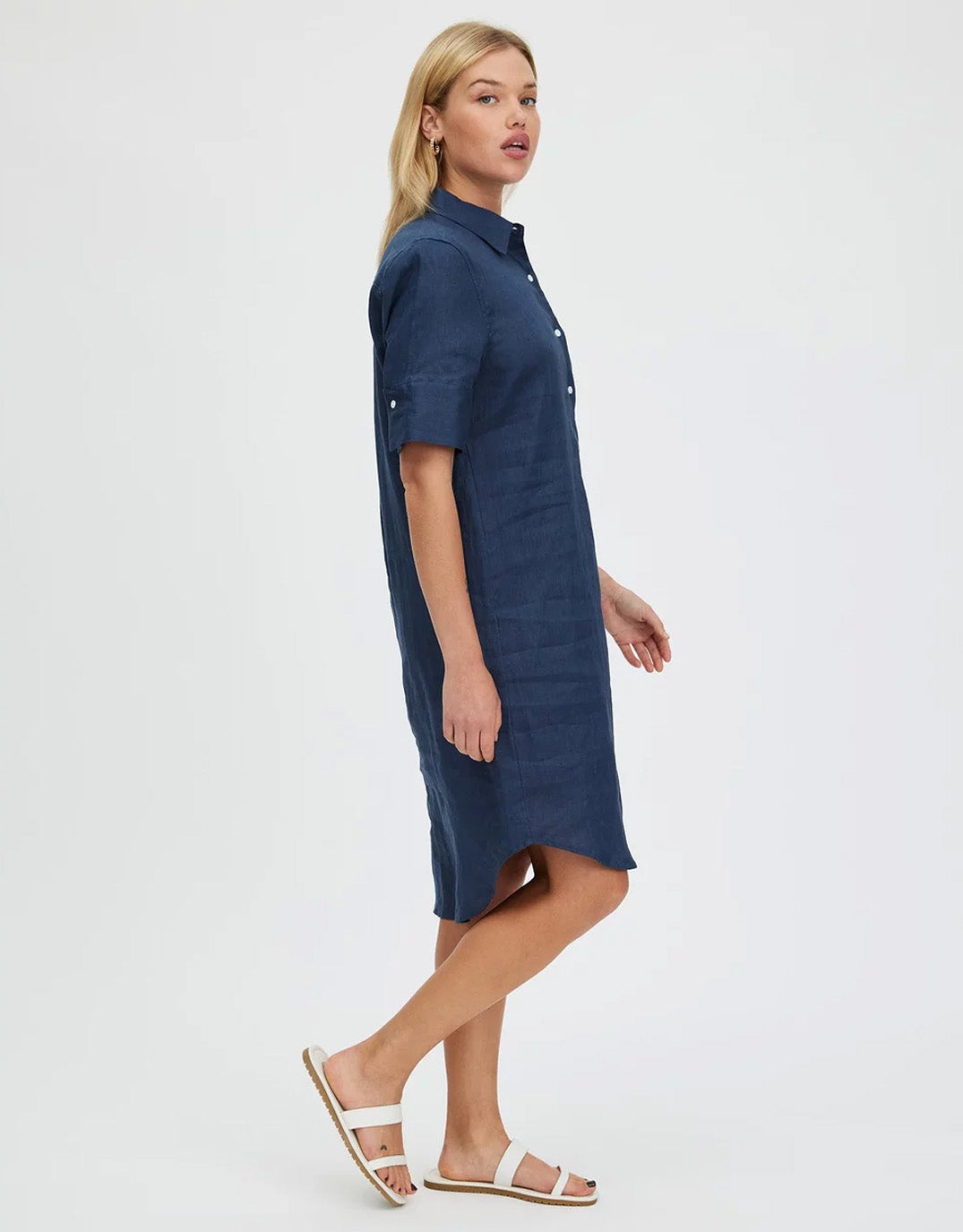 Hettie Linen Shirt Dress - French Navy