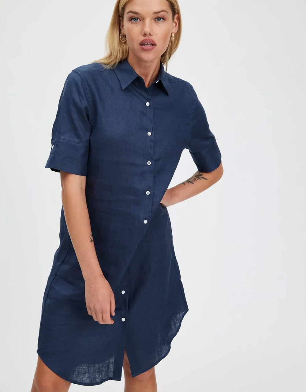 Hettie Linen Shirt Dress - French Navy