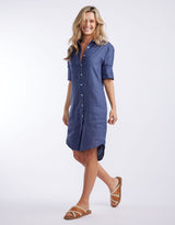 Hettie Linen Shirt Dress - French Navy