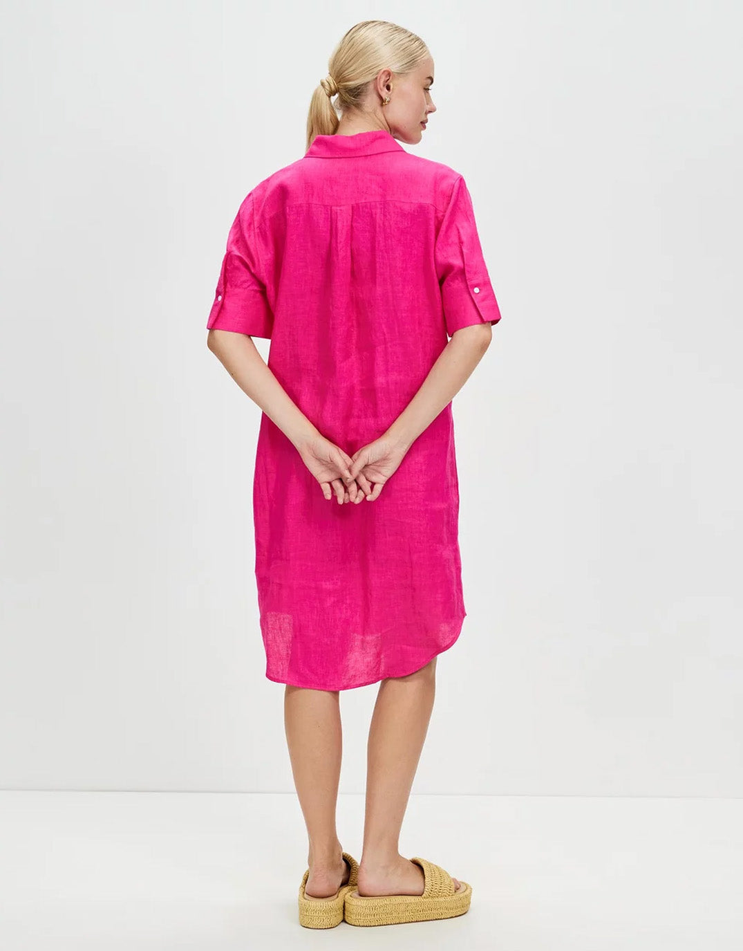 Hettie Linen Shirt Dress - Fuchsia