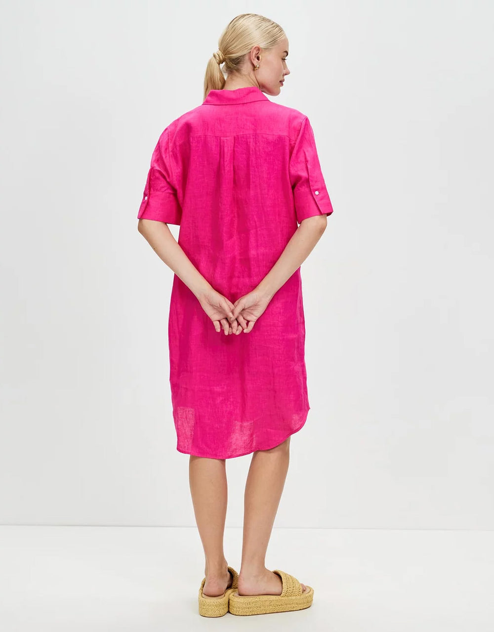 Hettie Linen Shirt Dress - Fuchsia