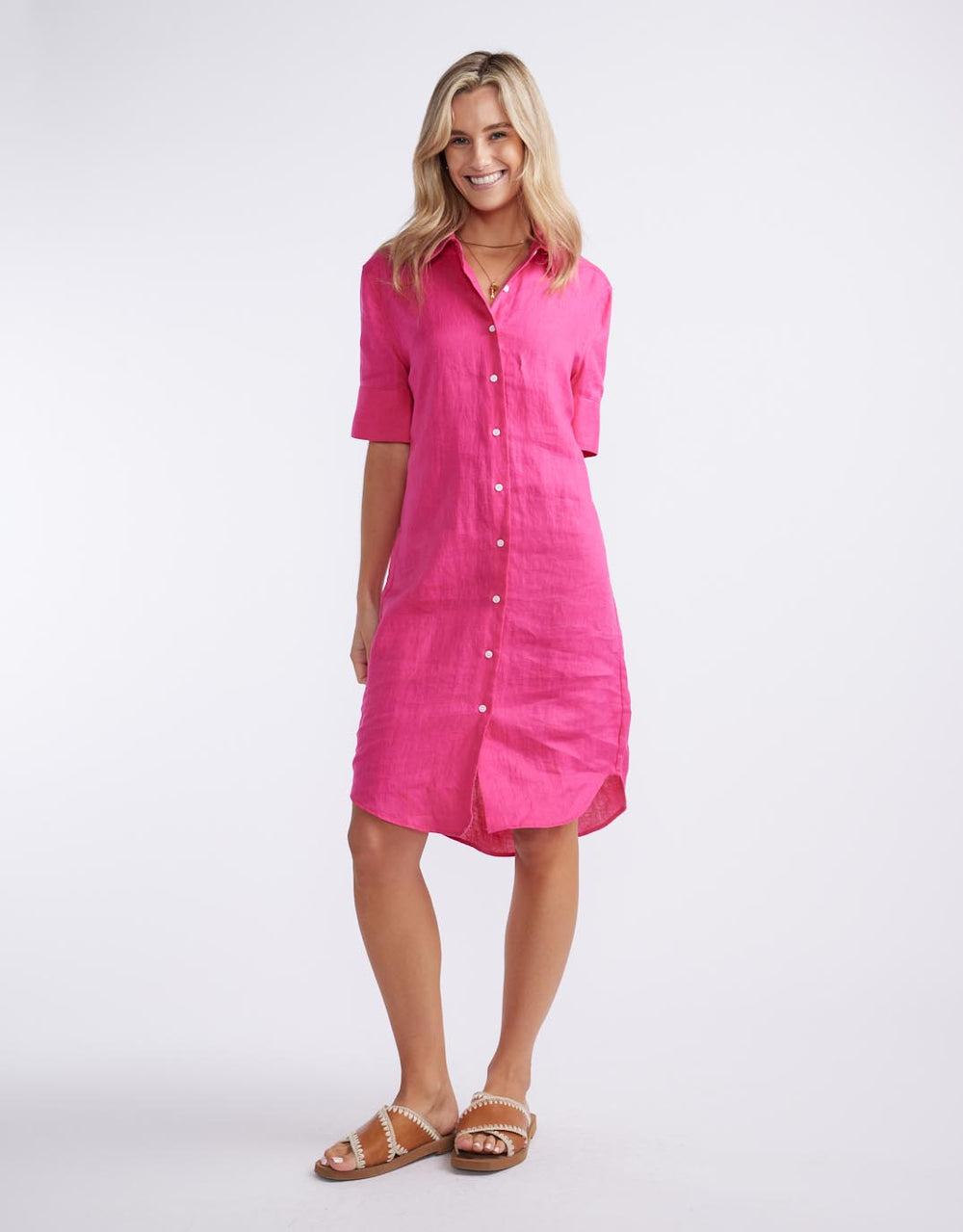 Buy Hettie Linen Shirt Dress - Fuchsia White by FTL for Sale Online Australia | White & Co. Buy Hettie Linen Shirt Dress - Fuchsia White by FTL for Sale Online Australia | White & Co.