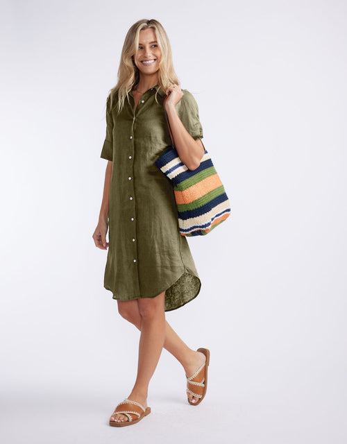 Hettie Linen Shirt Dress - Khaki