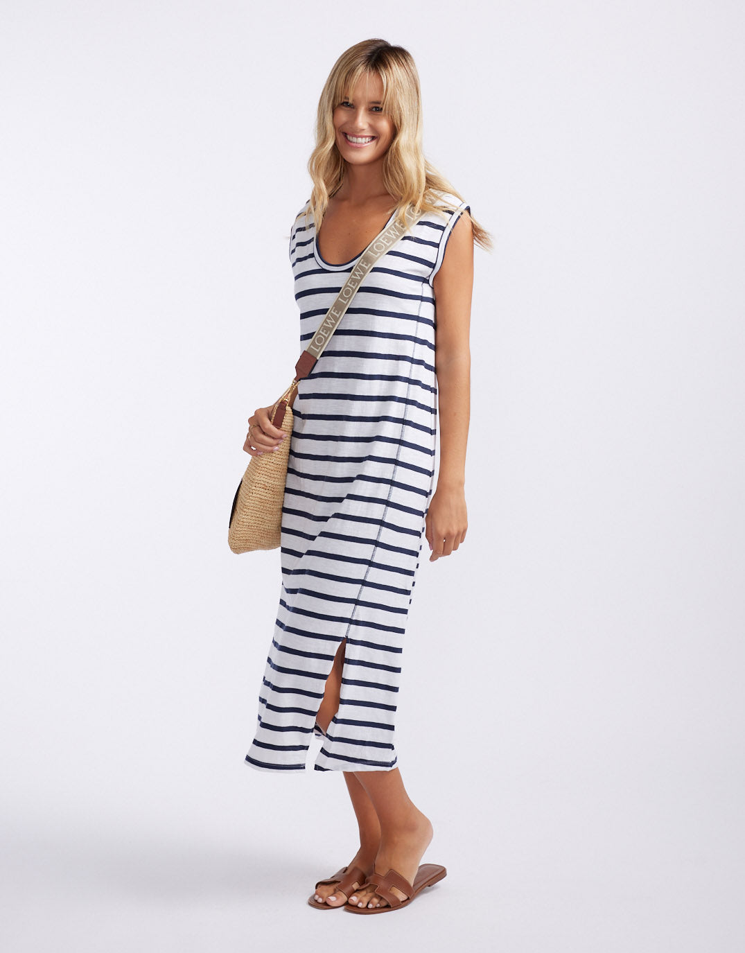 Cali Tank Dress - White/Navy Stripe