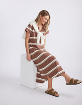 Billie T-Shirt Midi Dress - Mocha/Ecru Stripe