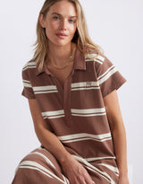 Billie T-Shirt Midi Dress - Mocha/Ecru Stripe