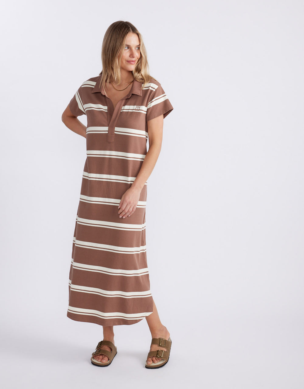 Billie T-Shirt Midi Dress - Mocha/Ecru Stripe