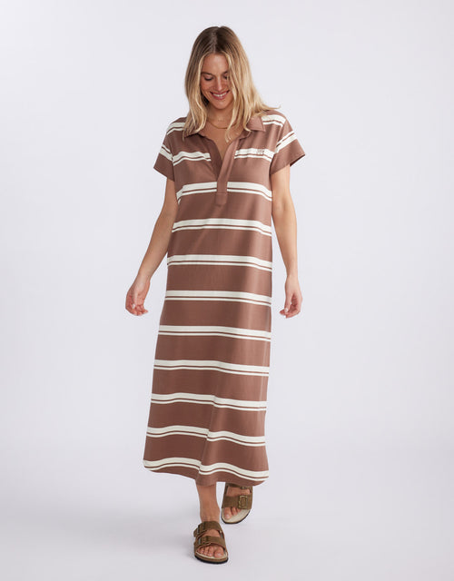 Billie T-Shirt Midi Dress - Mocha/Ecru Stripe