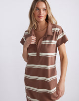 Billie T-Shirt Midi Dress - Mocha/Ecru Stripe