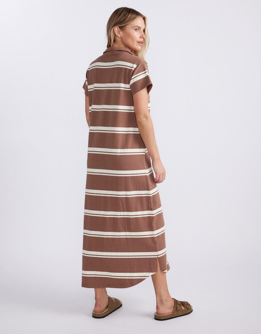 Billie T-Shirt Midi Dress - Mocha/Ecru Stripe