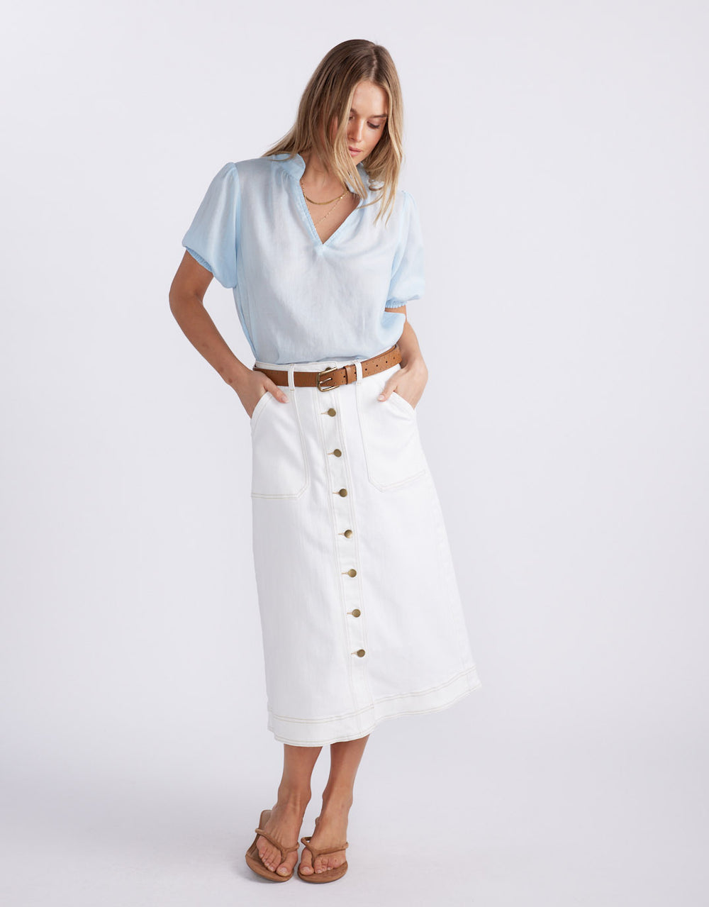 Camden Ruffle Blouse - Ice Blue