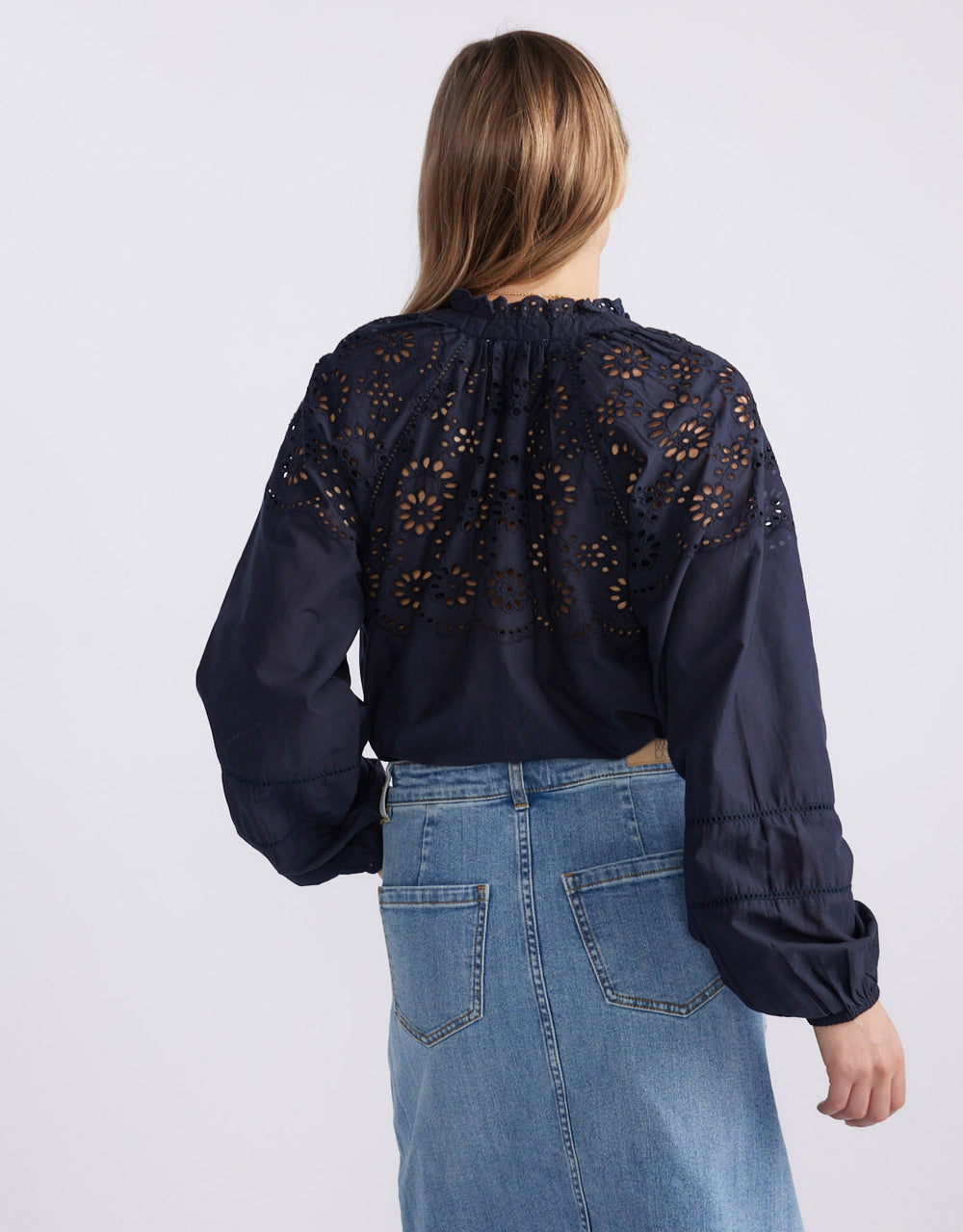 Fleur Broderie Blouse - Navy