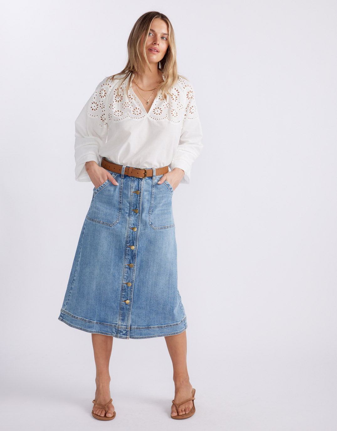 Fleur Broderie Blouse - White