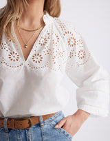 Fleur Broderie Blouse - White