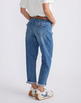 Saskia Stretch Cargo Barrel Jean - Mid Wash